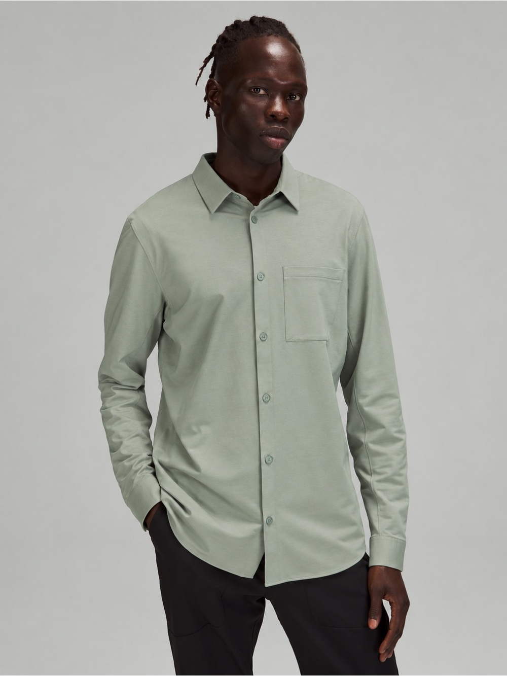 Lululemon Mens Commission Long Sleeve Shirt Oxford Button Front Green XL *700